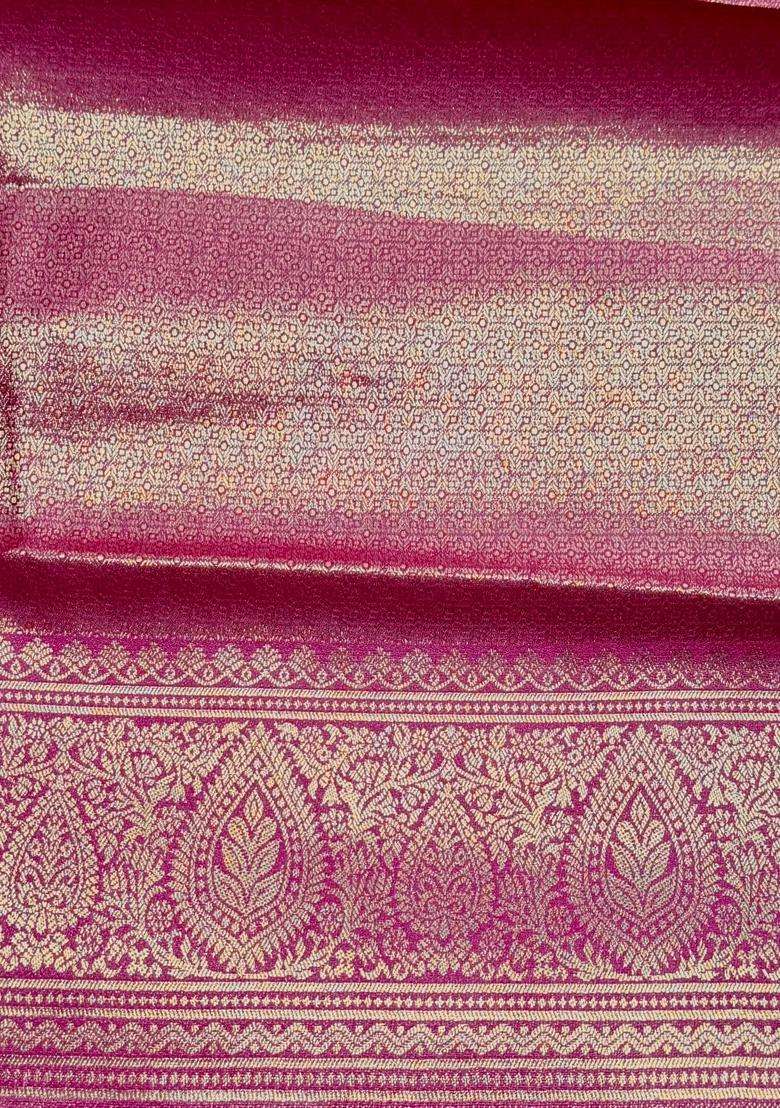 Rani Pink Tissue Kanchipuram Saree With Traditional Woven Design For Women - Indya