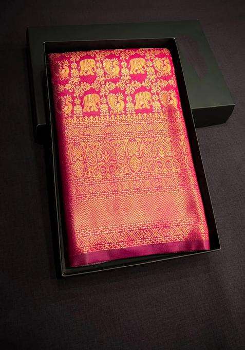Rani Pink Tissue Kanchipuram Saree With Traditional Woven Design For Women