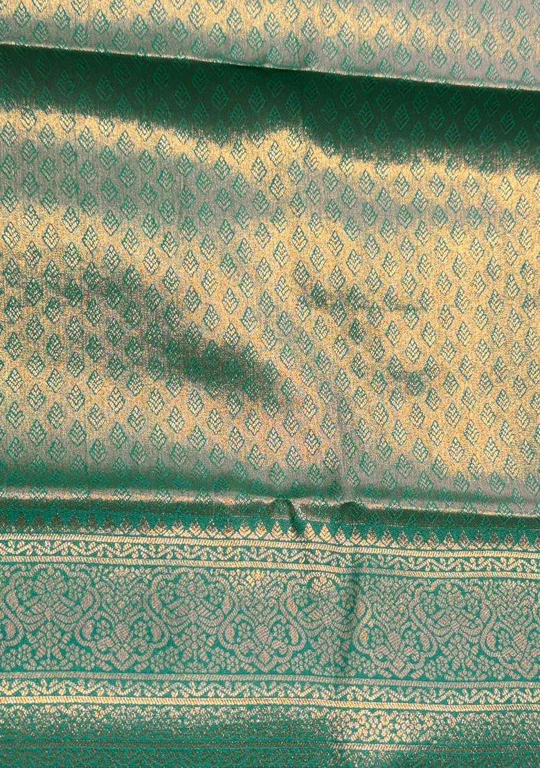 Peacock Green Tissue Kanchipuram Saree With Traditional Woven Design For Women - Indya