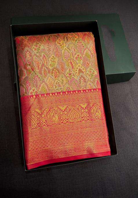 Red Tissue Kanchipuram Saree With Traditional Woven Design For Women