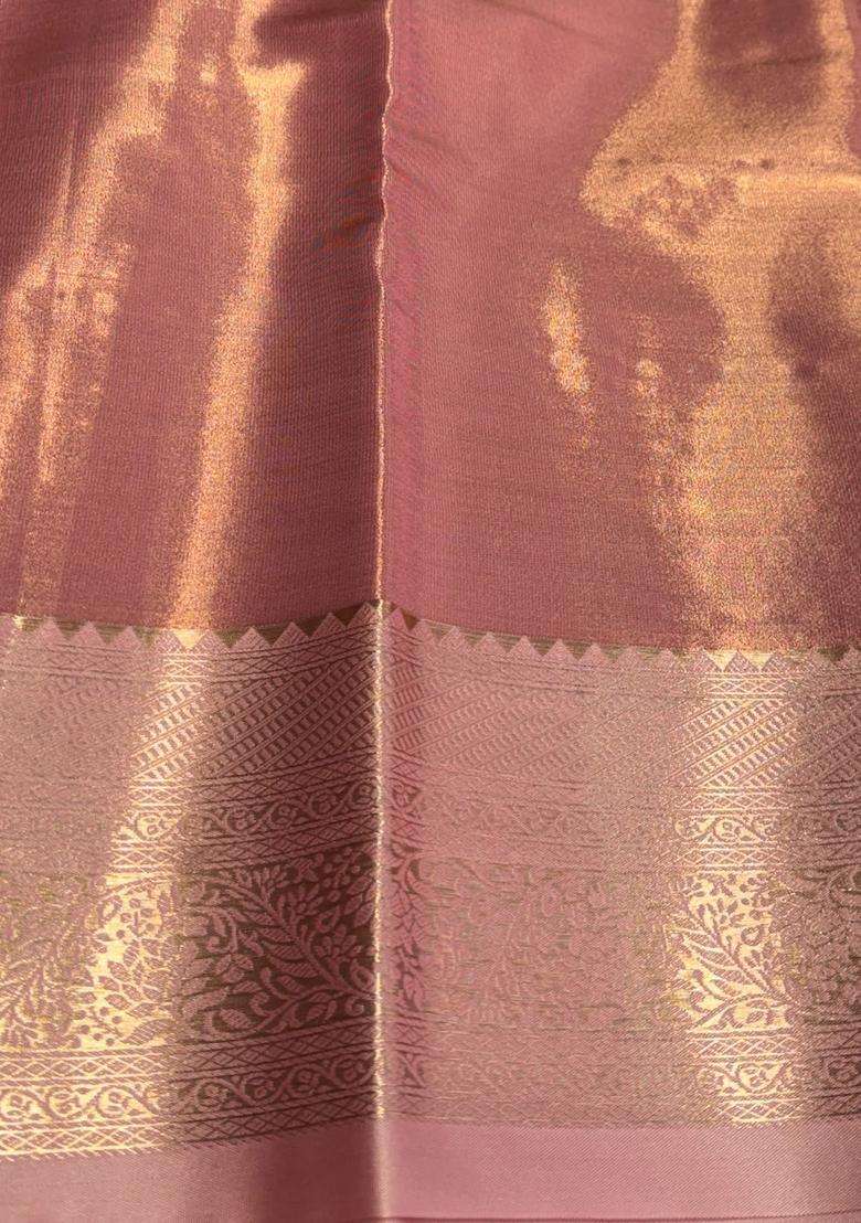 Pink Tissue Kanchipuram Saree With Traditional Woven Design For Women - Indya