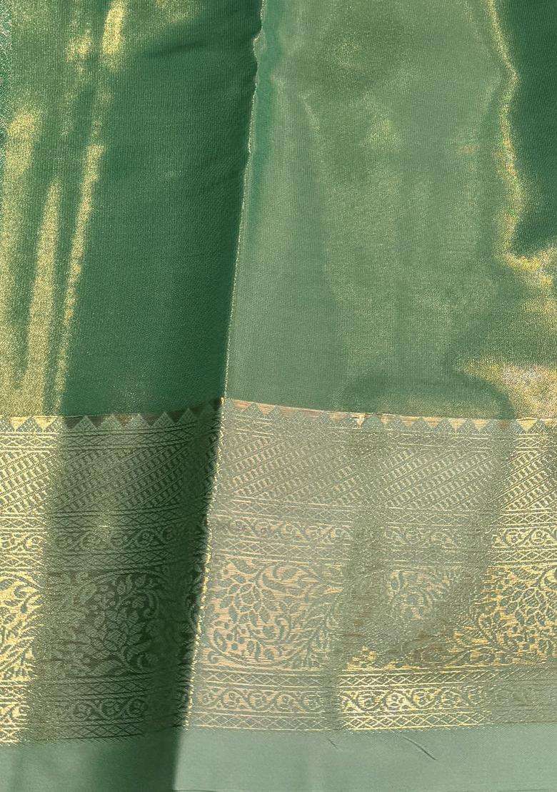 Pastal Green Tissue Kanchipuram Saree With Traditional Woven Design For Women - Indya