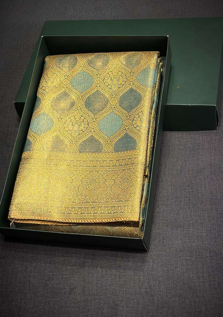Pastal Blue Tissue Kanchipuram Saree With Traditional Woven Design For Women - Indya