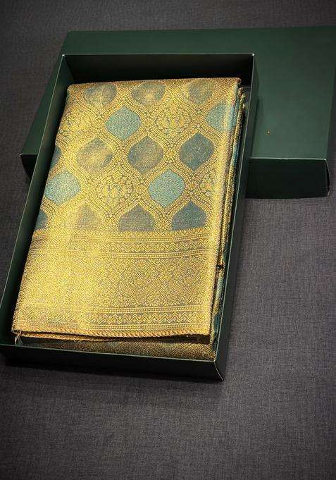 Pastal Blue Tissue Kanchipuram Saree With Traditional Woven Design For Women