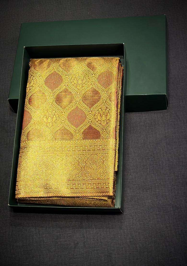 Mauve Pink Tissue Kanchipuram Saree With Traditional Woven Design For Women - Indya