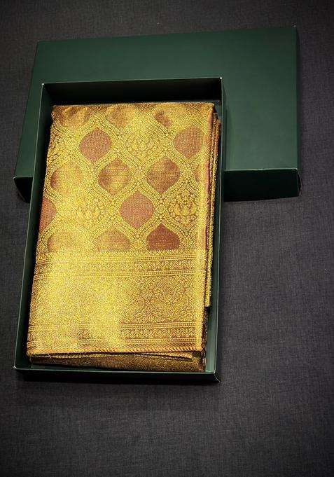 Mauve Pink Tissue Kanchipuram Saree With Traditional Woven Design For Women
