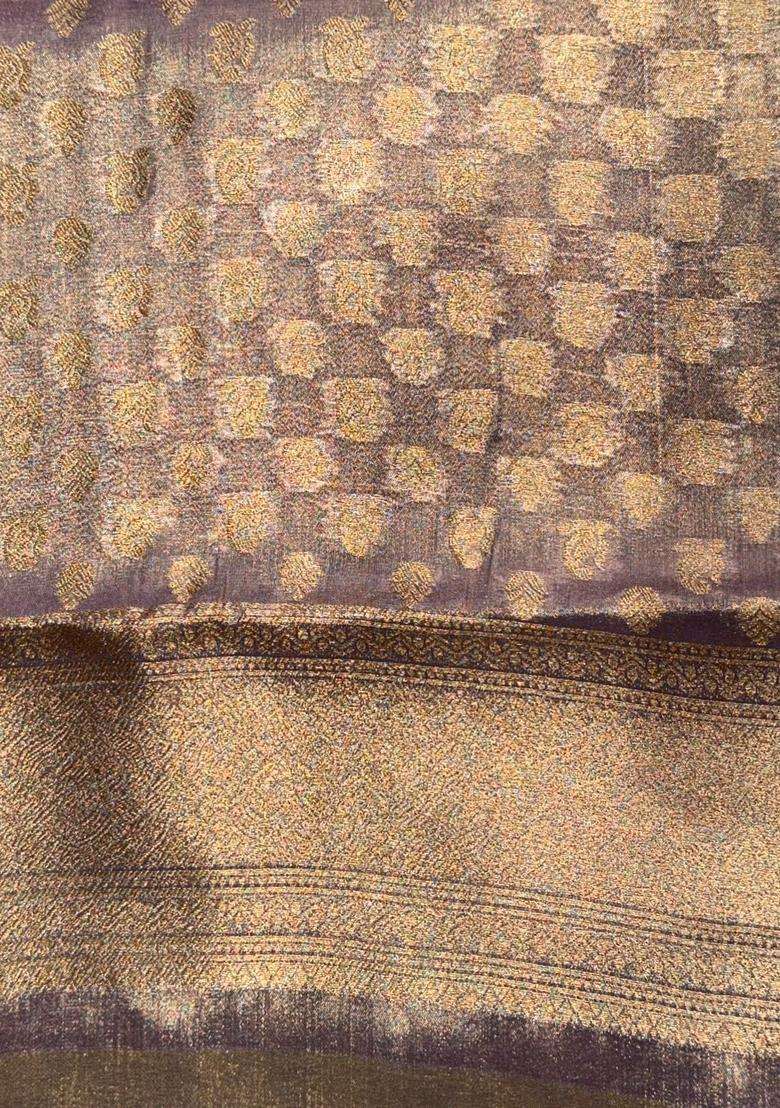 Lavender Tissue Kanchipuram Saree With Traditional Woven Design For Women - Indya