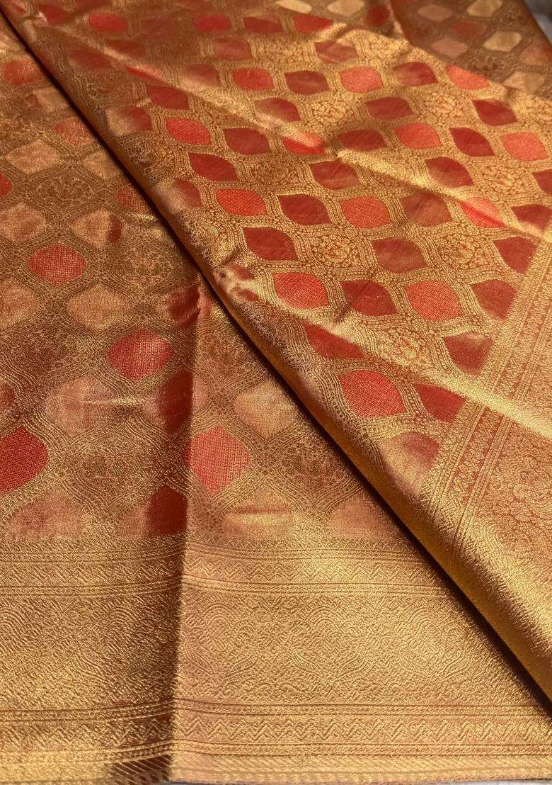 Bronze Tissue Kanchipuram Saree With Traditional Woven Design For Women - Indya