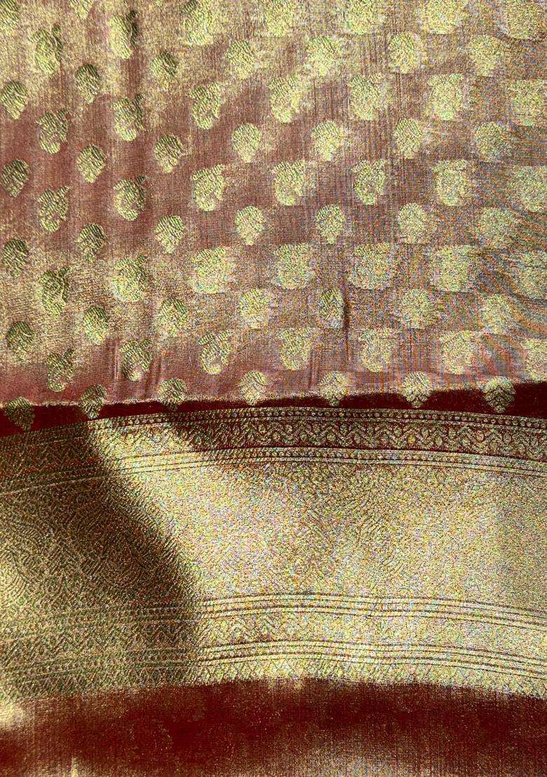 Bronze Tissue Kanchipuram Saree With Traditional Woven Design For Women - Indya