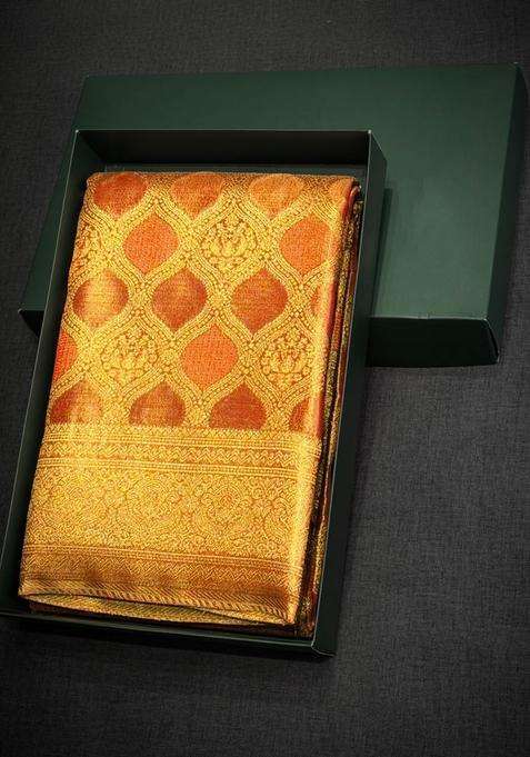 Bronze Tissue Kanchipuram Saree With Traditional Woven Design For Women