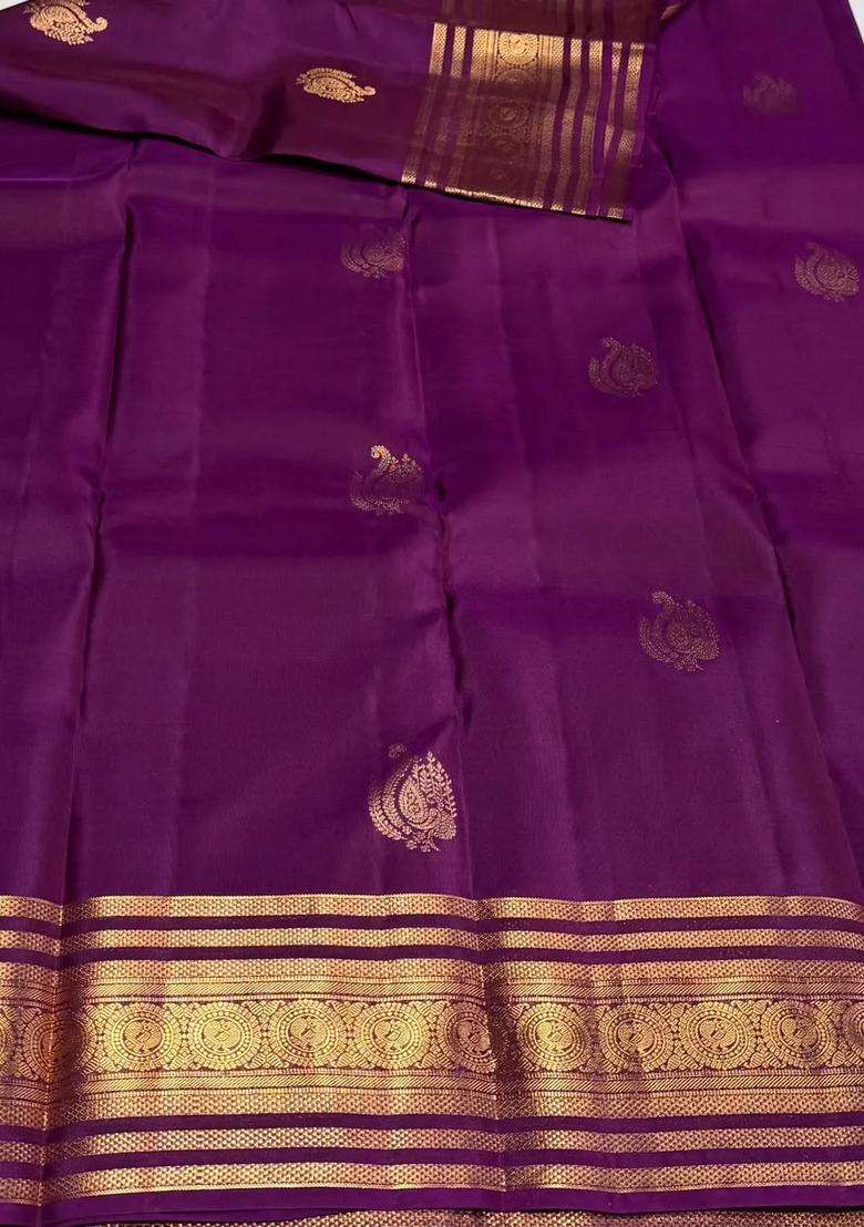 Purple Pure Vintage Kanchipuram Silk Saree With Traditional Woven Design For Women - Indya