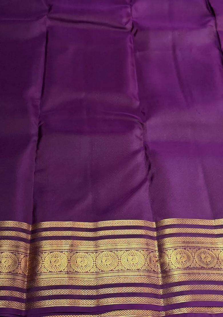 Purple Pure Vintage Kanchipuram Silk Saree With Traditional Woven Design For Women - Indya