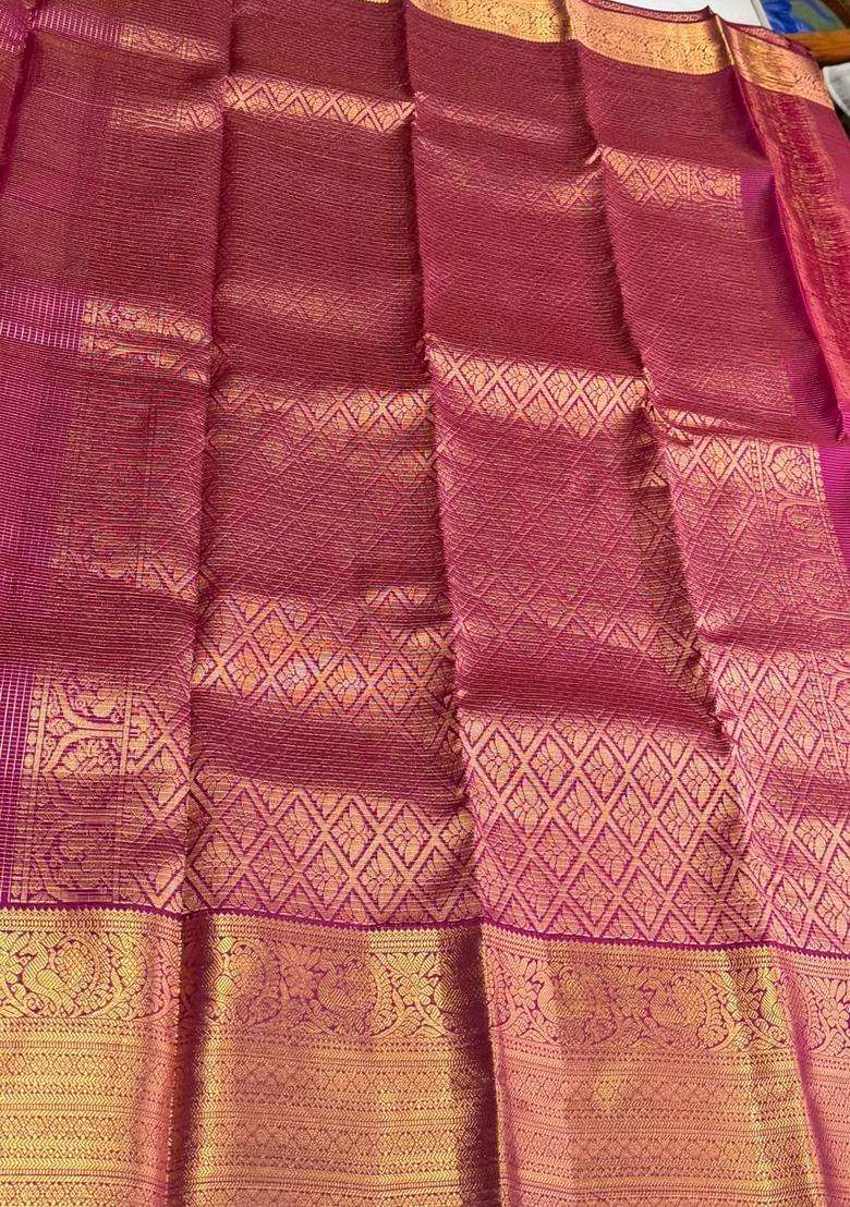 Purple Pure Vintage Kanchipuram Silk Saree With Traditional Woven Design For Women - Indya