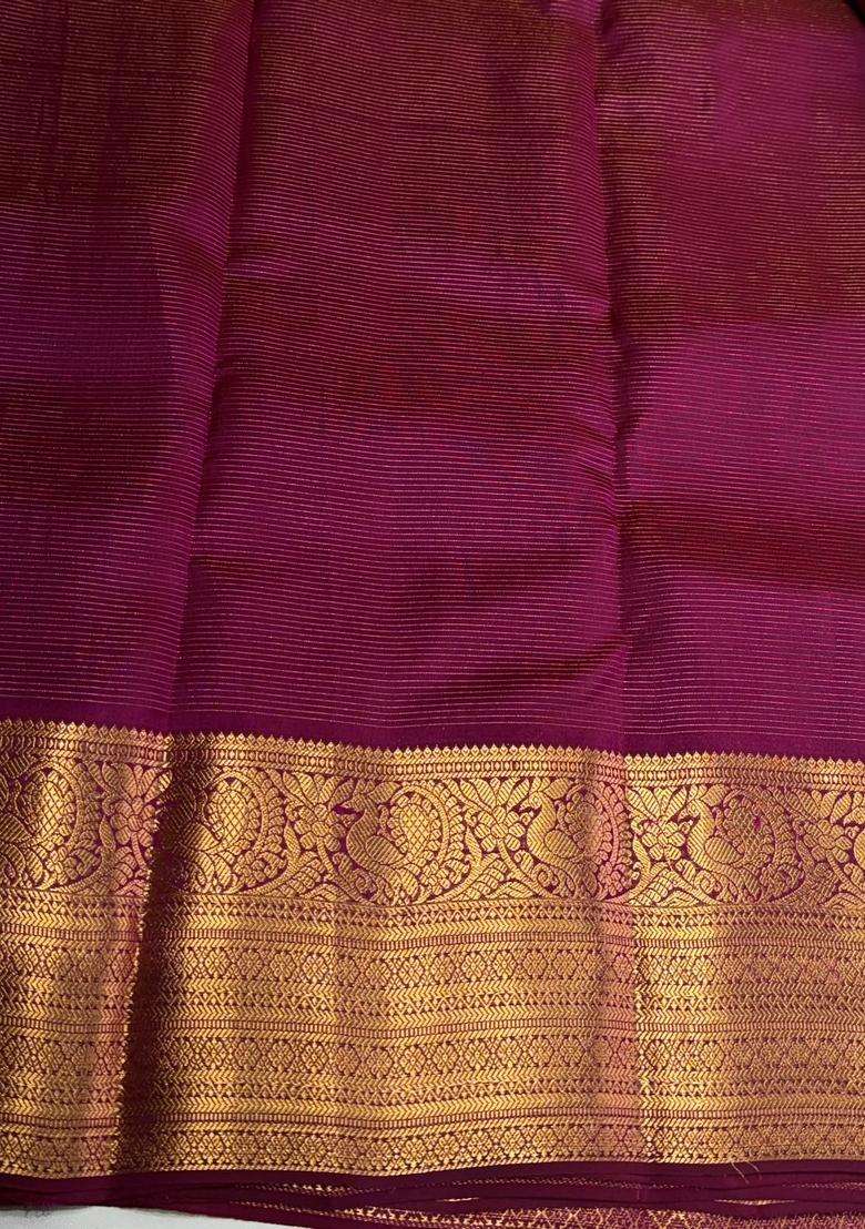 Purple Pure Vintage Kanchipuram Silk Saree With Traditional Woven Design For Women - Indya