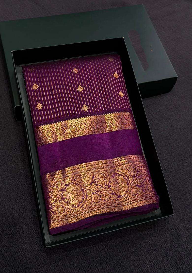Purple Pure Vintage Kanchipuram Silk Saree With Traditional Woven Design For Women - Indya