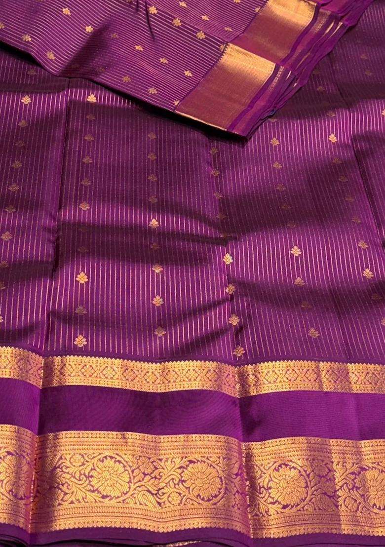 Purple Pure Vintage Kanchipuram Silk Saree With Traditional Woven Design For Women - Indya