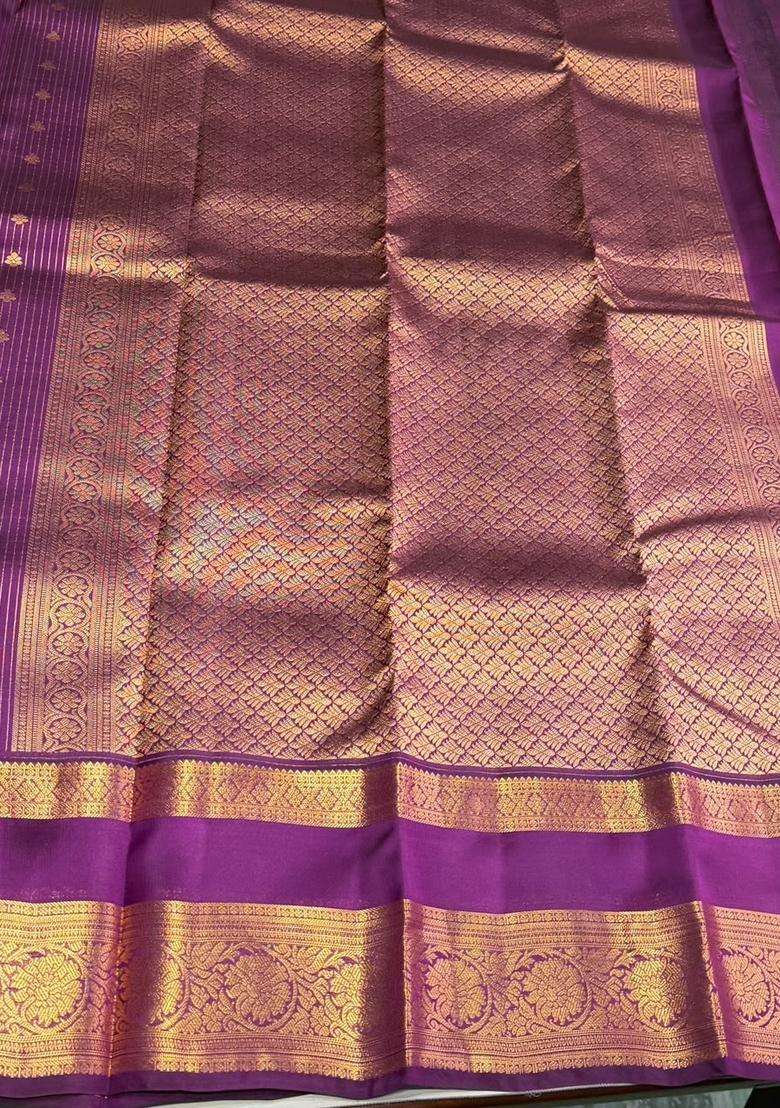 Purple Pure Vintage Kanchipuram Silk Saree With Traditional Woven Design For Women - Indya