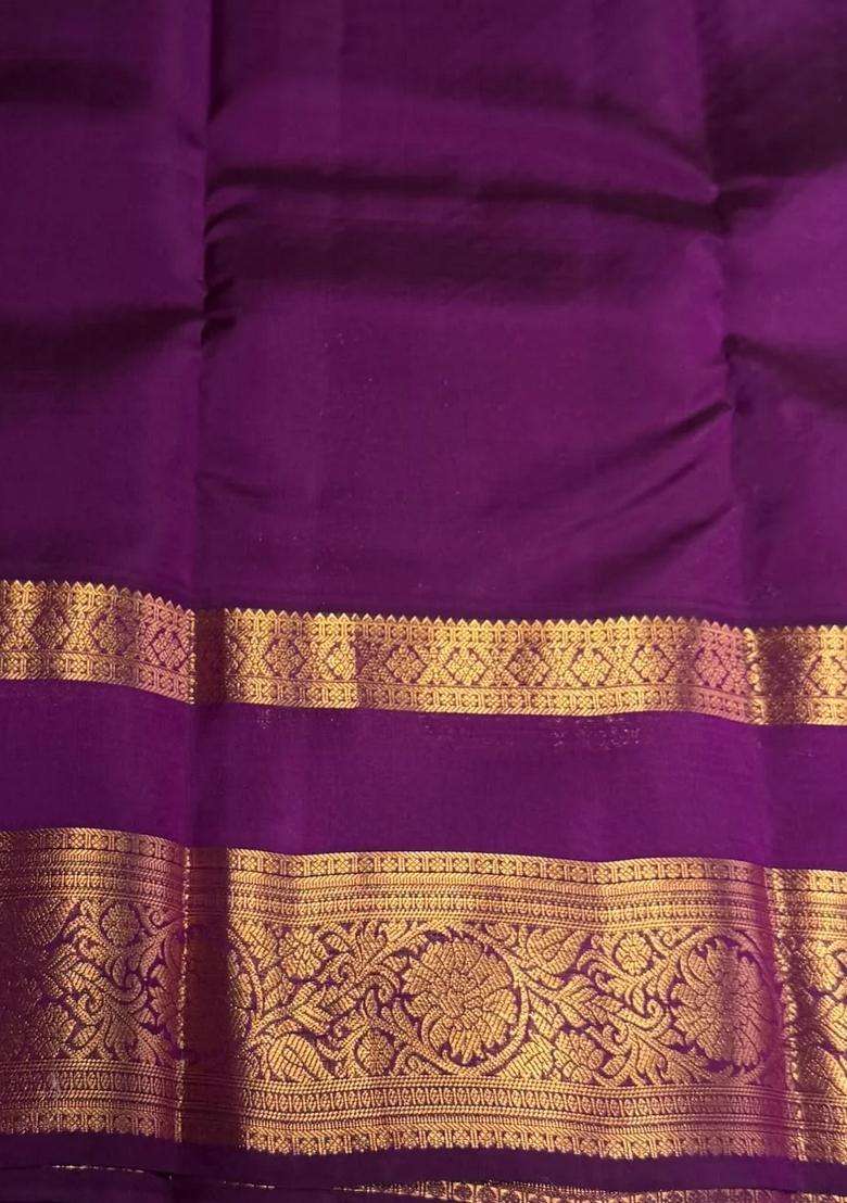 Purple Pure Vintage Kanchipuram Silk Saree With Traditional Woven Design For Women - Indya