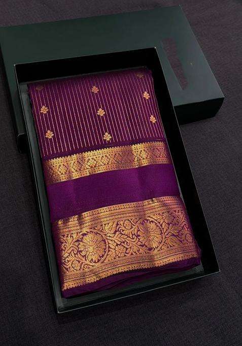 Purple Pure Vintage Kanchipuram Silk Saree With Traditional Woven Design For Women