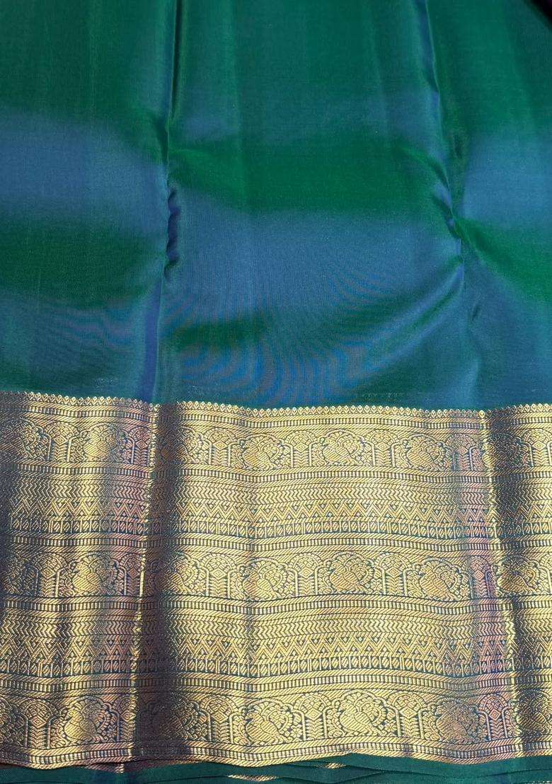 Purple And Peacock Blue Pure Vintage Kanchipuram Silk Saree With Traditional Woven Design For Women - Indya