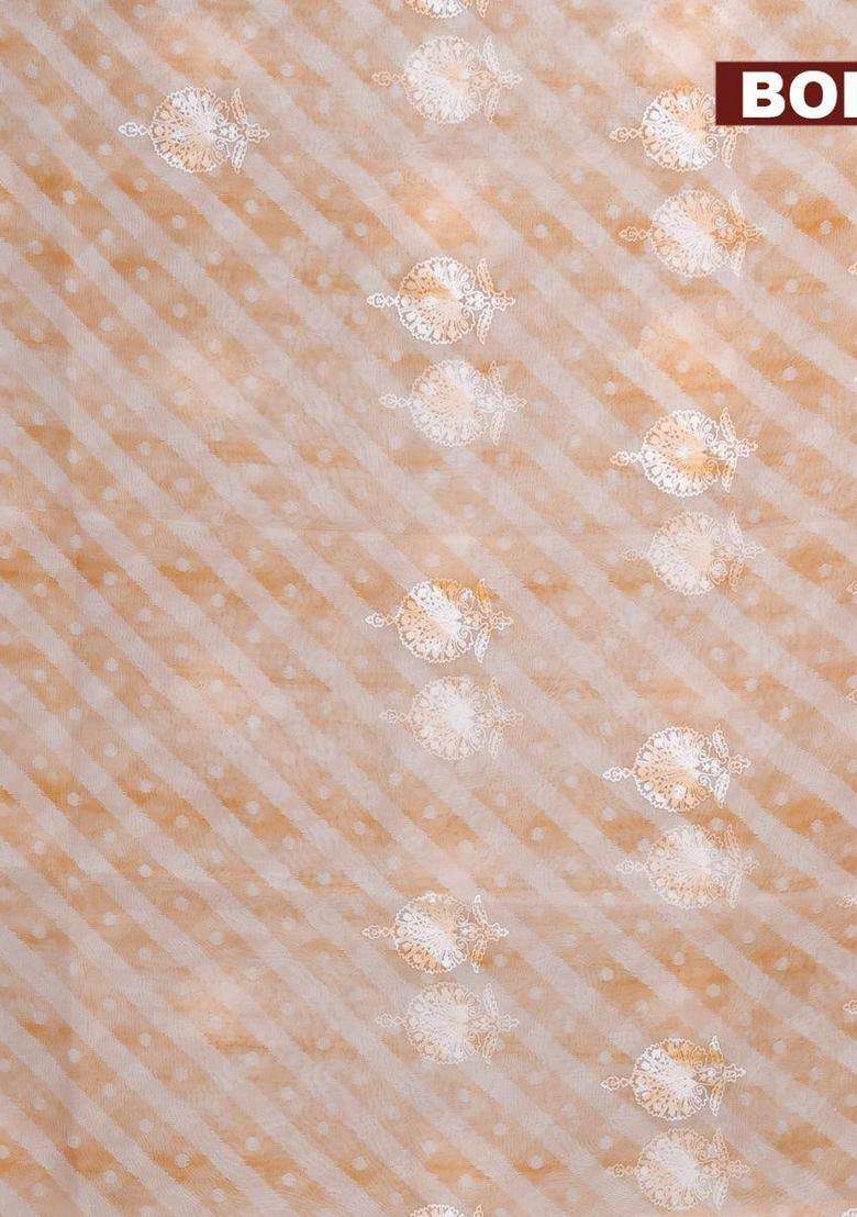Semi Orangza Organza Saree Off White And Rust Shade With Allover Ikat Prints Embroidery Buttas And Crocia Lace With Embroidered Design For Women - Indya