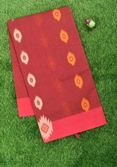 Coimbatore Cotton Maroon Saree With Thread Woven Buttas And Simple Border With Buttas And Brocade Design For Women