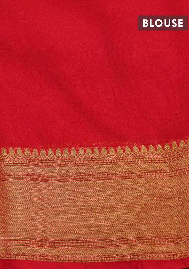 Art Chiffon Saree Red With Allover Zari Woven Brocade Weaves And Zari Woven Border With Buttas And Brocade Design For Women - Indya