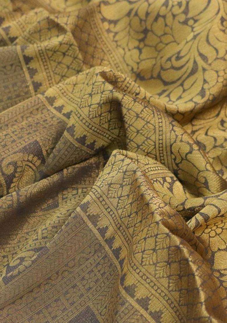 Art Chiffon Saree Grey Shade With Allover Zari Woven Brocade Weaves And Zari Woven Border With Buttas And Brocade Design For Women - Indya