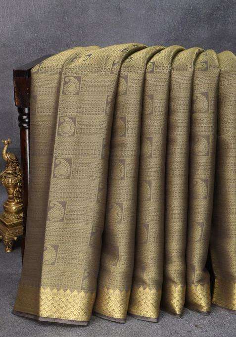 Art Chiffon Saree Grey Shade With Allover Zari Woven Brocade Weaves And Zari Woven Border With Buttas And Brocade Design For Women