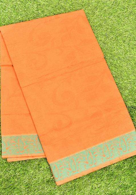 Coimbatore Cotton Orange Emboss Saree With Thread Woven Border With Traditional Woven Design For Women