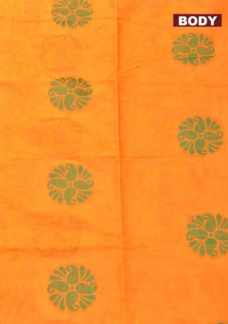 Coimbatore Cotton Orange Butta Saree With Thread Woven Border With Buttas And Brocade Design For Women - Indya