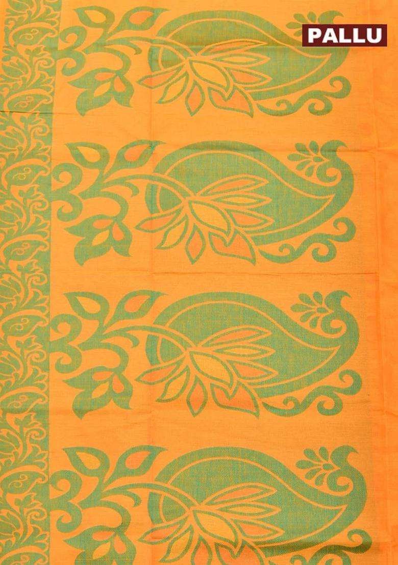 Coimbatore Cotton Orange Butta Saree With Thread Woven Border With Buttas And Brocade Design For Women - Indya