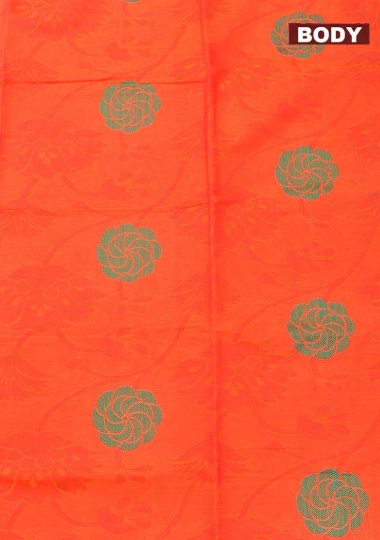 Coimbatore Cotton Dark Orange Butta Saree With Thread Woven Border With Buttas And Brocade Design For Women - Indya