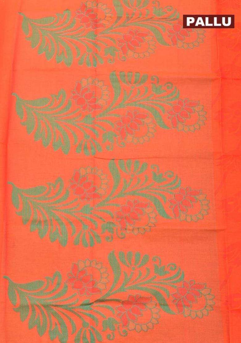 Coimbatore Cotton Dark Orange Butta Saree With Thread Woven Border With Buttas And Brocade Design For Women - Indya