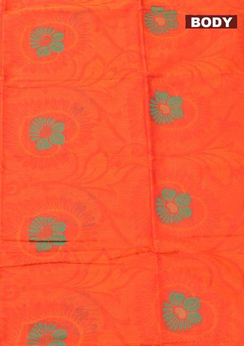Coimbatore Cotton Orange Butta Saree With Thread Woven Border With Buttas And Brocade Design For Women - Indya