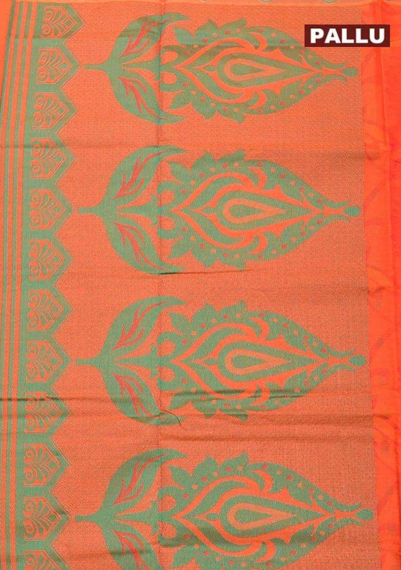 Coimbatore Cotton Orange Butta Saree With Thread Woven Border With Buttas And Brocade Design For Women - Indya
