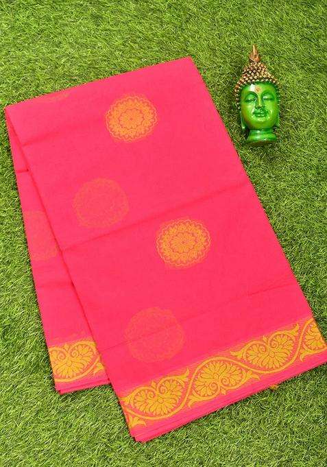 Coimbatore Cotton Red Butta Saree With Thread Woven Border With Buttas And Brocade Design For Women