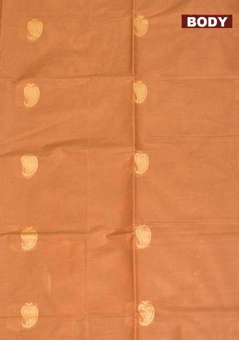 Coimbatore Cotton Brown Butta Saree With Plain Border With Buttas And Brocade Design For Women - Indya
