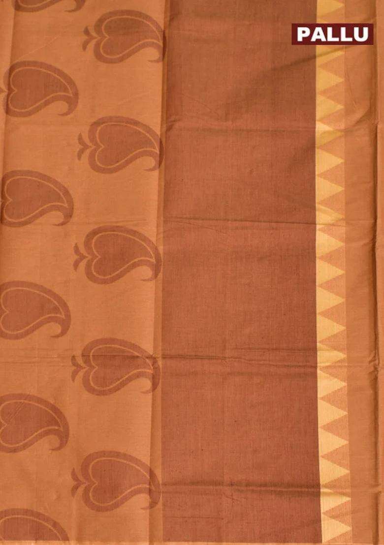 Coimbatore Cotton Brown Butta Saree With Plain Border With Buttas And Brocade Design For Women - Indya