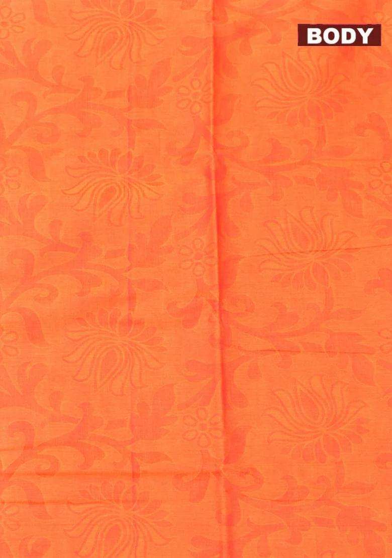 Coimbatore Cotton Orange Emboss Saree With Thread Woven Border With Traditional Woven Design For Women - Indya