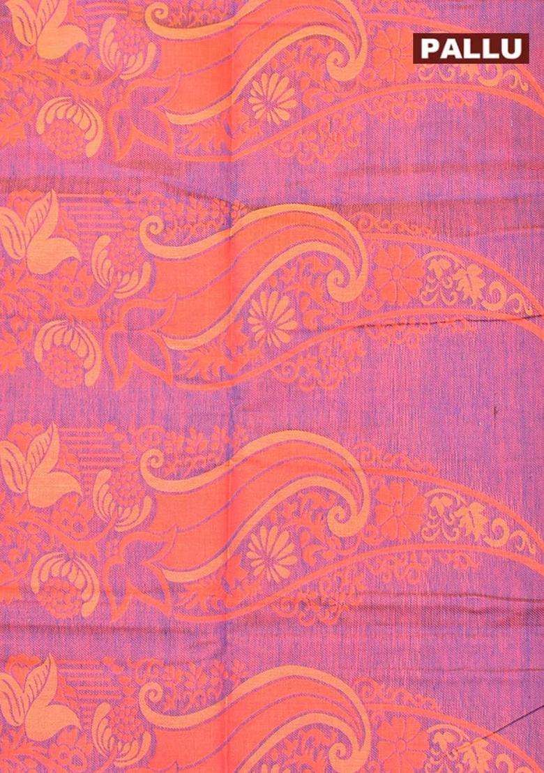 Coimbatore Cotton Orange Emboss Saree With Thread Woven Border With Traditional Woven Design For Women - Indya