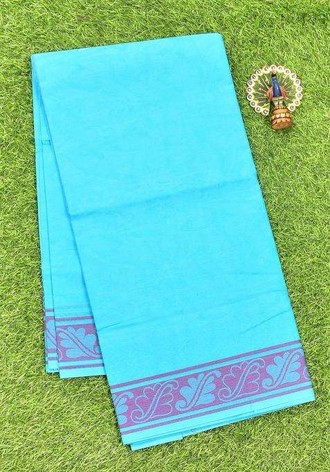 Coimbatore Cotton Blue Emboss Saree With Thread Woven Border With Traditional Woven Design For Women