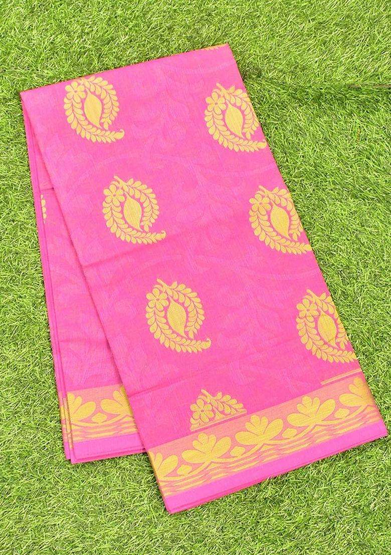 Coimbatore Cotton Pink Butta Saree With Thread Woven Border With Buttas And Brocade Design For Women - Indya