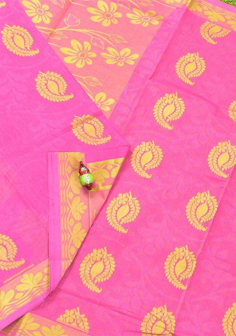 Coimbatore Cotton Pink Butta Saree With Thread Woven Border With Buttas And Brocade Design For Women - Indya