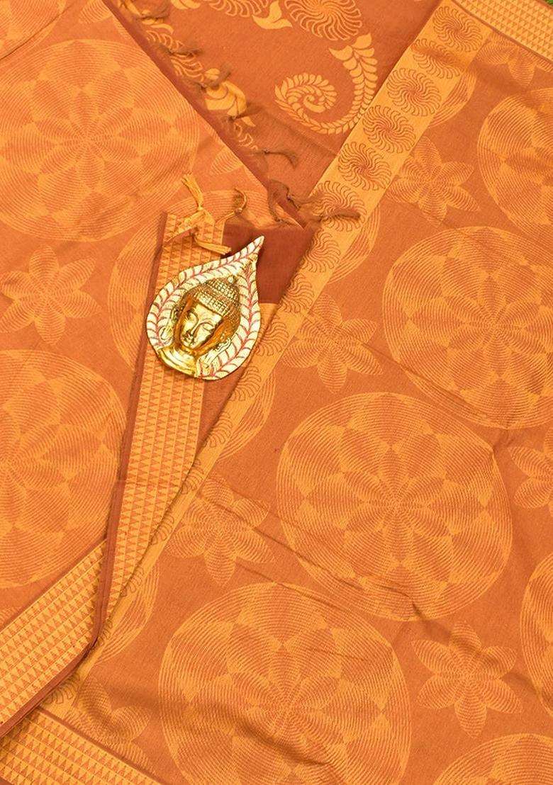Coimbatore Cotton Brown And Sandal Shade Allself Saree With Thread Woven Border With Traditional Woven Design For Women - Indya