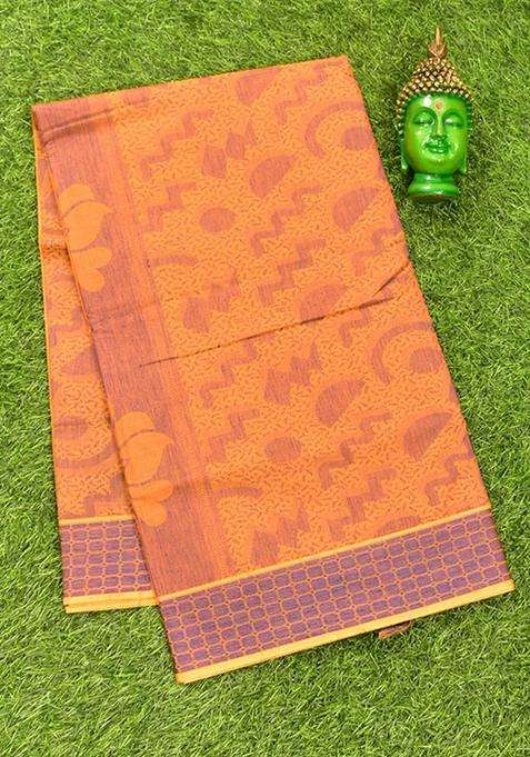 Coimbatore Cotton Yellow And Blue Shade Allself Saree With Thread Woven Border With Traditional Woven Design For Women