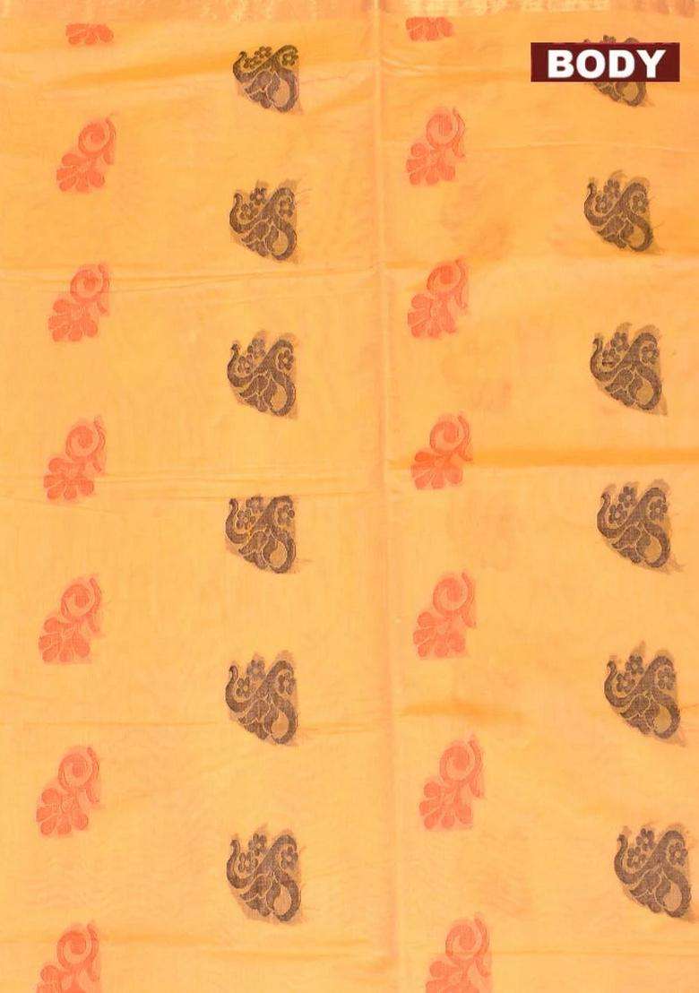 Coimbatore Cotton Orange Butta Saree With Plain Border With Buttas And Brocade Design For Women - Indya