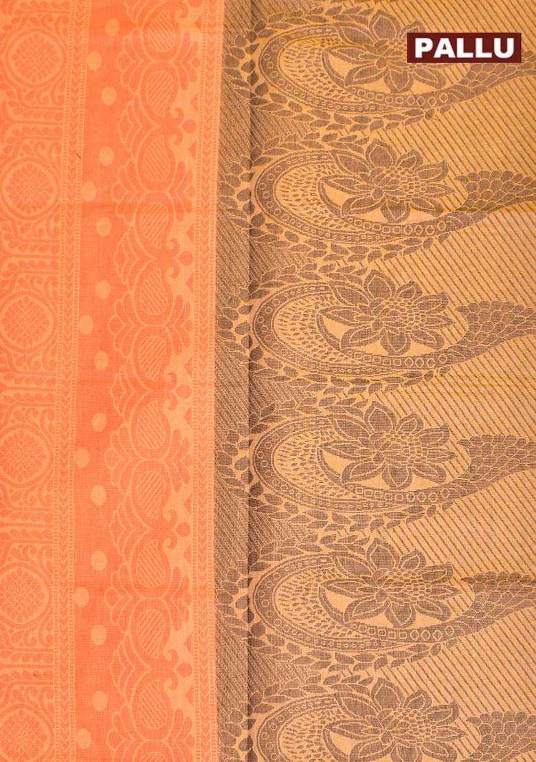 Coimbatore Cotton Orange Butta Saree With Plain Border With Buttas And Brocade Design For Women - Indya
