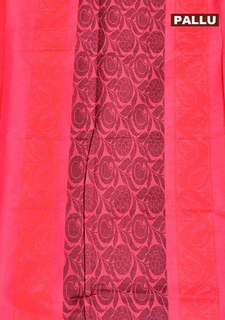 Coimbatore Cotton Dark Pink Butta Saree With Plain Border With Buttas And Brocade Design For Women - Indya