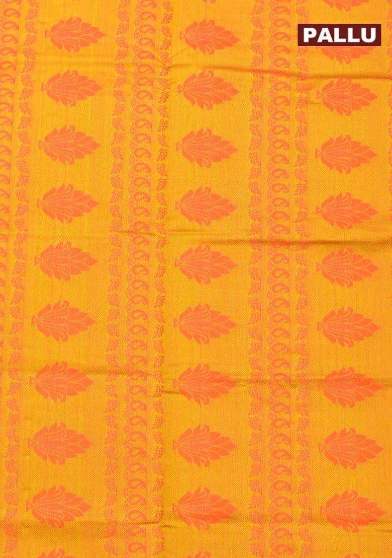 Coimbatore Cotton Dark Orange Emboss Saree With Thread Woven Border With Traditional Woven Design For Women - Indya